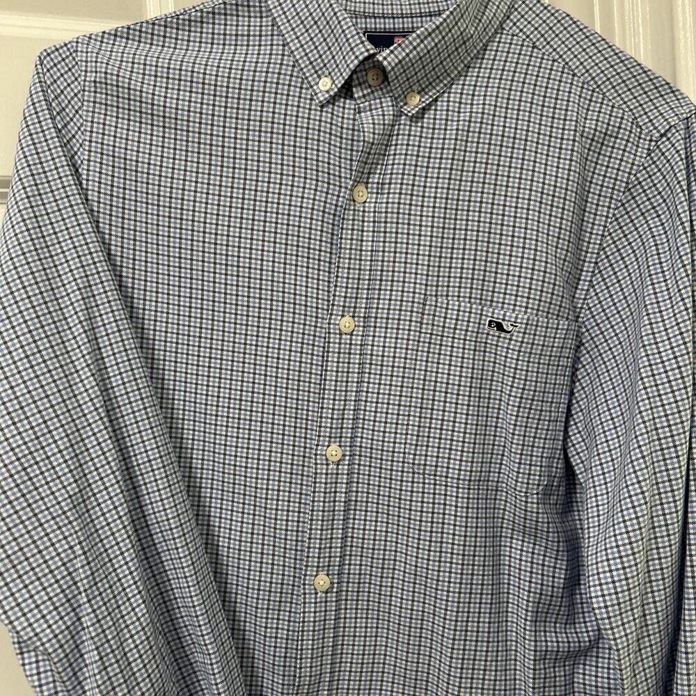Vineyard Vines Men’s Slim Fit Tucker Shirt, Small, Blue/Black Check, Long Sleeve